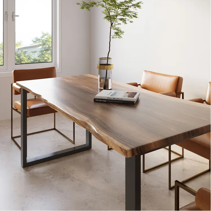 Handmade Live-Edge Acacia Dining Table: Seats 8, Modern Style