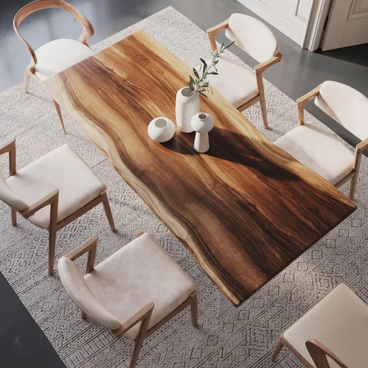 Handmade Live-Edge Acacia Dining Table: Seats 8, Modern Style
