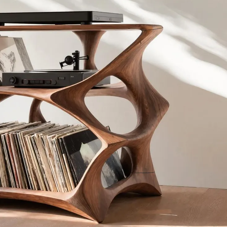 Handcrafted Record Stand – Artisan Solid Wood Vinyl Storage Unit | Elegant Living Room Decor | Modern Music Furniture