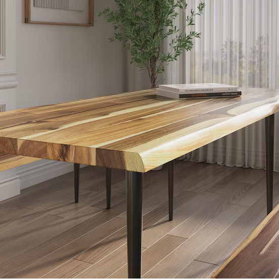 Handmade Live-Edge Teak Dining Table: Seats 8, Modern Farmhouse Style