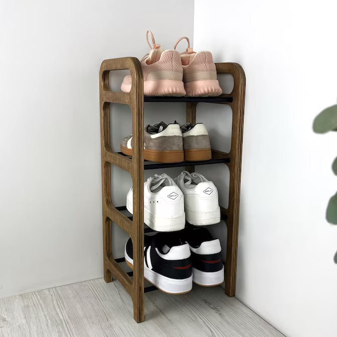 Wood Corner Shoe Rack: Small Space Entryway Organizer