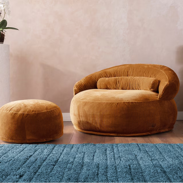 Corduroy Bean Bag Sofa Set Ottoman and Armrest Pillow