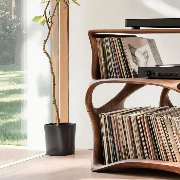 Handcrafted Record Stand – Artisan Solid Wood Vinyl Storage Unit | Elegant Living Room Decor | Modern Music Furniture